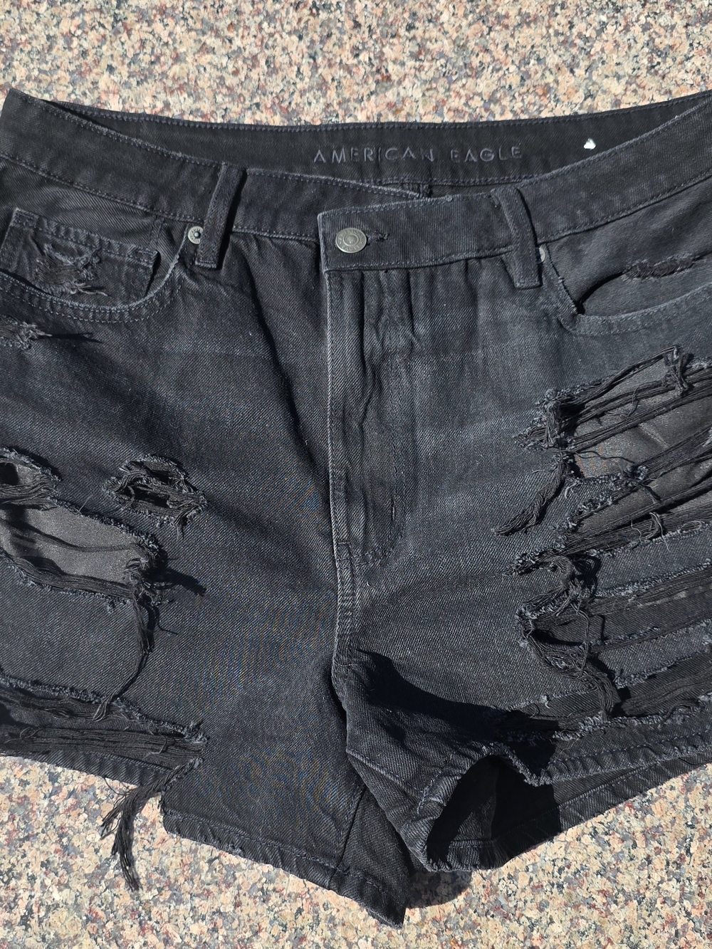 American Eagle Black Ripped Denim Cutoff Shorts